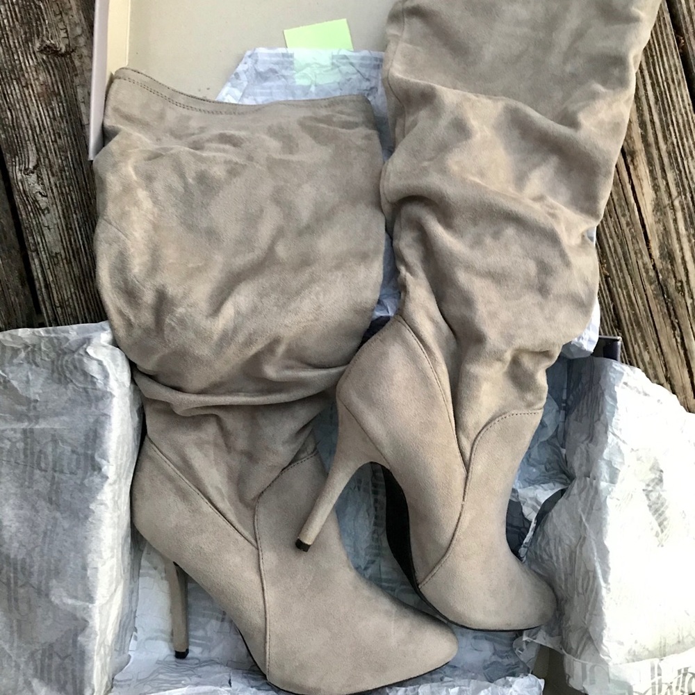 Grey Suede Heeled Boots